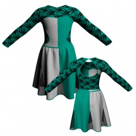 VEF: Lycra + Pannelli in Chiffon - Vestito danza bicolore maniche lunghe con inserto belen pro VEF110