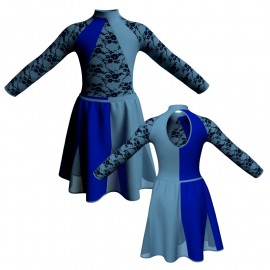 VEF: Lycra + Pannelli in Chiffon - Vestito danza bicolore maniche lunghe con inserto belen pro VEF119