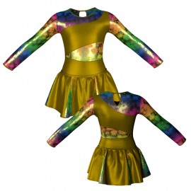 VEG: Lurex + Laminata - Vestito danza in lurex maniche lunghe con inserto VEG108