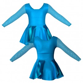 VEP: Lurex + Laminata - Vestito danza in Lurex maniche lunghe con inserto in rete o pizzo VEP2537T