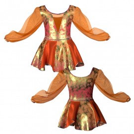 VEP: Lurex + Laminata - Vestito danza in Lurex maniche lunghe con inserto in rete o pizzo VEP2633