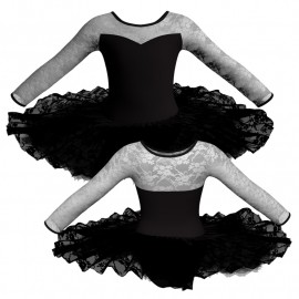 TUT: Copritulle Pizzo - Tutù ballerina professionale maniche lunghe con inserto in rete o pizzo TUT-P1019