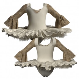 TUT: Copritulle Pizzo - Tutù ballerina professionale maniche lunghe con inserto in rete o pizzo TUT-P2508