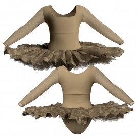 TUT: Copritulle Pizzo - Tutù ballerina professionale maniche lunghe con inserto in rete o pizzo TUT-P2537T