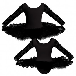TUT: Copritulle Pizzo - Tutù ballerina professionale maniche lunghe con inserto in rete o pizzo TUT-P405T