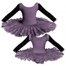 TUT: Copritulle Pizzo - Tutù ballerina professionale maniche lunghe con inserto in rete o pizzo TUT-P411T