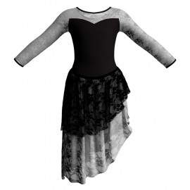 YUF - Costume balletto maniche lunghe con inserto in rete o pizzo YUF1019