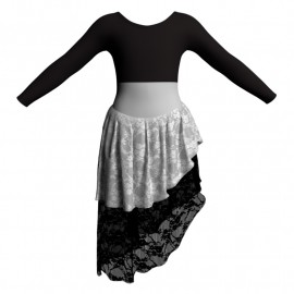 YUF - Costume balletto maniche lunghe con inserto in rete o pizzo YUF228