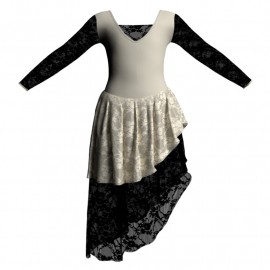 YUF - Costume balletto maniche lunghe con inserto in rete o pizzo YUF2532T