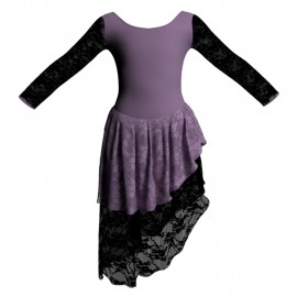 YUF - Costume balletto maniche lunghe con inserto in rete o pizzo YUF411T