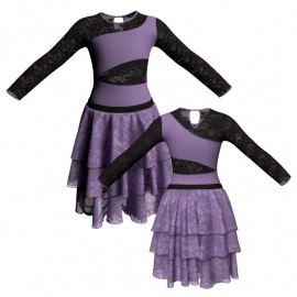 YUS - Costume balletto maniche lunghe con inserto in rete o pizzo YUS108
