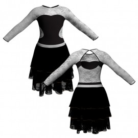 YUS - Costume balletto maniche lunghe con inserto in rete o pizzo YUS110