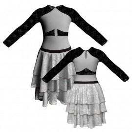 YUS - Costume balletto maniche lunghe con inserto in rete o pizzo YUS113