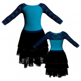 YUS - Costume balletto maniche lunghe con inserto in rete o pizzo YUS205