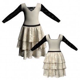 YUS - Costume balletto maniche lunghe con inserto in rete o pizzo YUS2532T