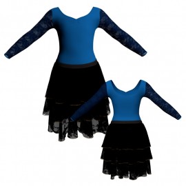 YUS - Costume balletto maniche lunghe con inserto in rete o pizzo YUS3004T