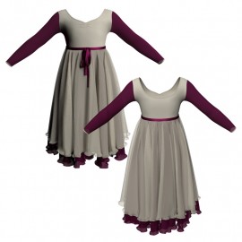 YUV - Costume balletto maniche lunghe con inserto in rete o pizzo YUV3004T