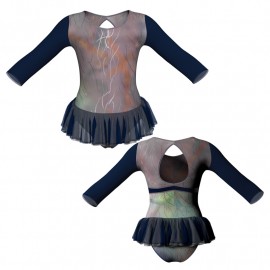 YUB: Doble Color Chiffon - Vestito danza in Lurex maniche lunghe con inserto in rete o pizzo YUB102