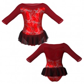 YUB: Doble Color Chiffon - Vestito danza in Lurex maniche 3/4 con inserto in rete o pizzo YUB105