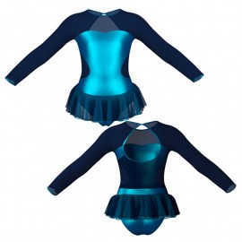 YUB: Doble Color Chiffon - Vestito danza in Lurex maniche lunghe con inserto in rete o pizzo YUB110
