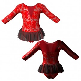 YUB: Doble Color Chiffon - Vestito danza in Lurex maniche 3/4 con inserto in rete o pizzo YUB116