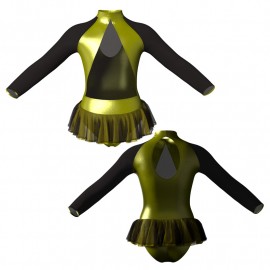 YUB: Doble Color Chiffon - Vestito danza in Lurex maniche lunghe con inserto in rete o pizzo YUB119