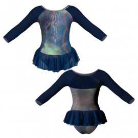 YUB: Doble Color Chiffon - Vestito danza in Lurex maniche lunghe con inserto in rete o pizzo YUB205