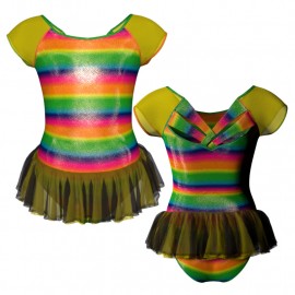 YUB: Doble Color Chiffon - Vestito danza in Lurex maniche aletta con inserto in rete o pizzo YUB212