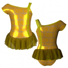 YUB: Doble Color Chiffon - Vestito danza in Lurex Monospalla con inserto in rete o pizzo YUB217