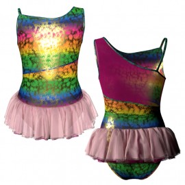 YUB: Doble Color Chiffon - Vestito danza in Lurex bretelle con inserto in rete o pizzo YUB226