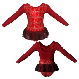 YUB: Doble Color Chiffon - Vestito danza in Lurex maniche lunghe con inserto in rete o pizzo YUB228