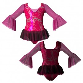 YUB: Doble Color Chiffon - Vestito danza in Lurex maniche lunghe con inserto in rete o pizzo YUB2508