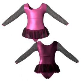 YUB: Doble Color Chiffon - Vestito danza in Lurex maniche lunghe con inserto in rete o pizzo YUB2537T