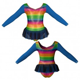 YUB: Doble Color Chiffon - Vestito danza in Lurex maniche lunghe con inserto in rete o pizzo YUB3004T