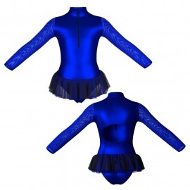 YUB: Doble Color Chiffon - Vestito danza in Lurex maniche lunghe con inserto in rete o pizzo YUB3095T