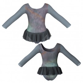 YUB: Doble Color Chiffon - Vestito danza in Lurex maniche lunghe con inserto in rete o pizzo YUB405T