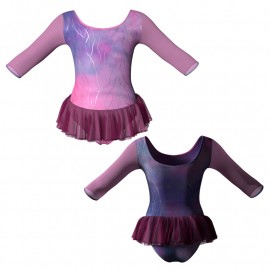 YUB: Doble Color Chiffon - Vestito danza in Lurex maniche 3/4 con inserto in rete o pizzo YUB406T