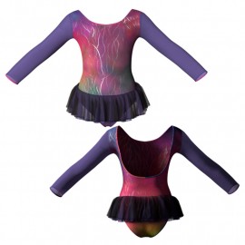 YUB: Doble Color Chiffon - Vestito danza in Lurex maniche lunghe con inserto in rete o pizzo YUB411T