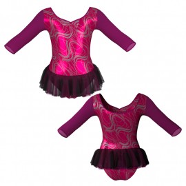 YUB: Doble Color Chiffon - Vestito danza in Lurex maniche 3/4 con inserto in rete o pizzo YUB452T