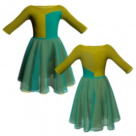 VEH: Chiffon + Chiffon Doble Color - Costume danza bicolor maniche 3/4 con inserto VEH105