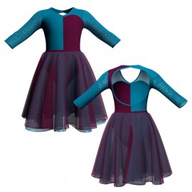 VEH: Chiffon + Chiffon Doble Color - Costume danza bicolor maniche 3/4 con inserto VEH126